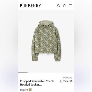 Burberry Skylark Cropped Reversible Check Hoodie